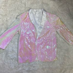 White/Pink sequence suit, jacket, never worn (NWT)